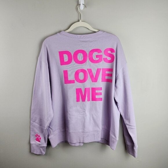 WILDFOX purple lilac pink  sweatshirt sz L Dogs Love Me puppy paw print New - Picture 2 of 12